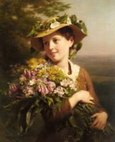 Zuber-Buhler, Fritz - A Young Beauty holding a Bouquet of Flowers